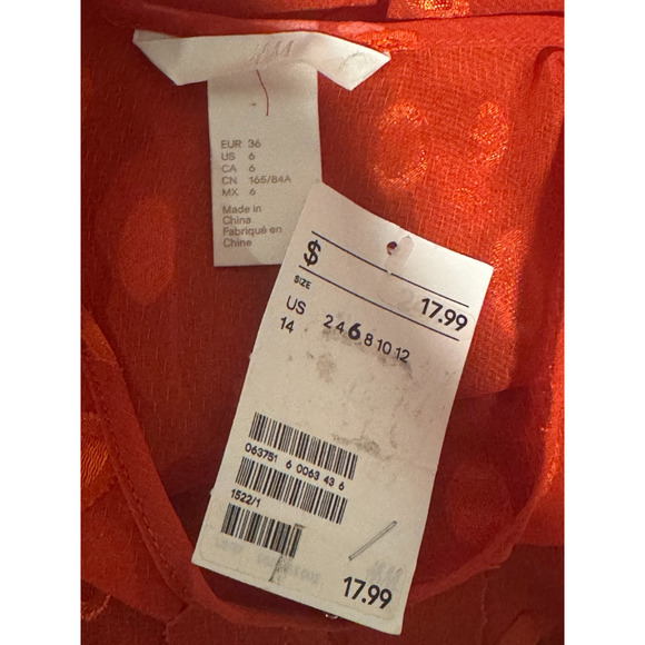 H&M Sheer Keyhole Boho Burnt Orange/Rust Blouse Top - Size 6 - Picture 4 of 6